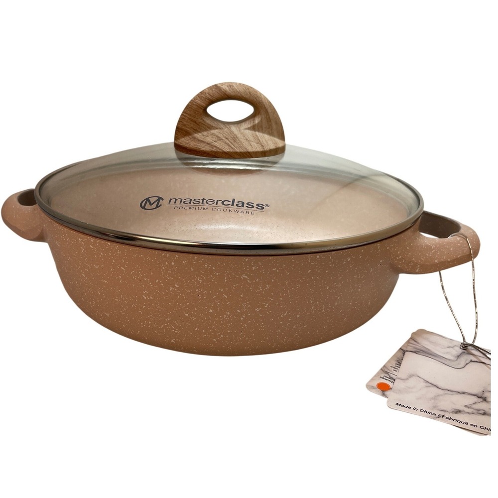 Master Class Low Casserole Cocotte 9.5" 2.6QTPink Ceramic Nonstick Induction New